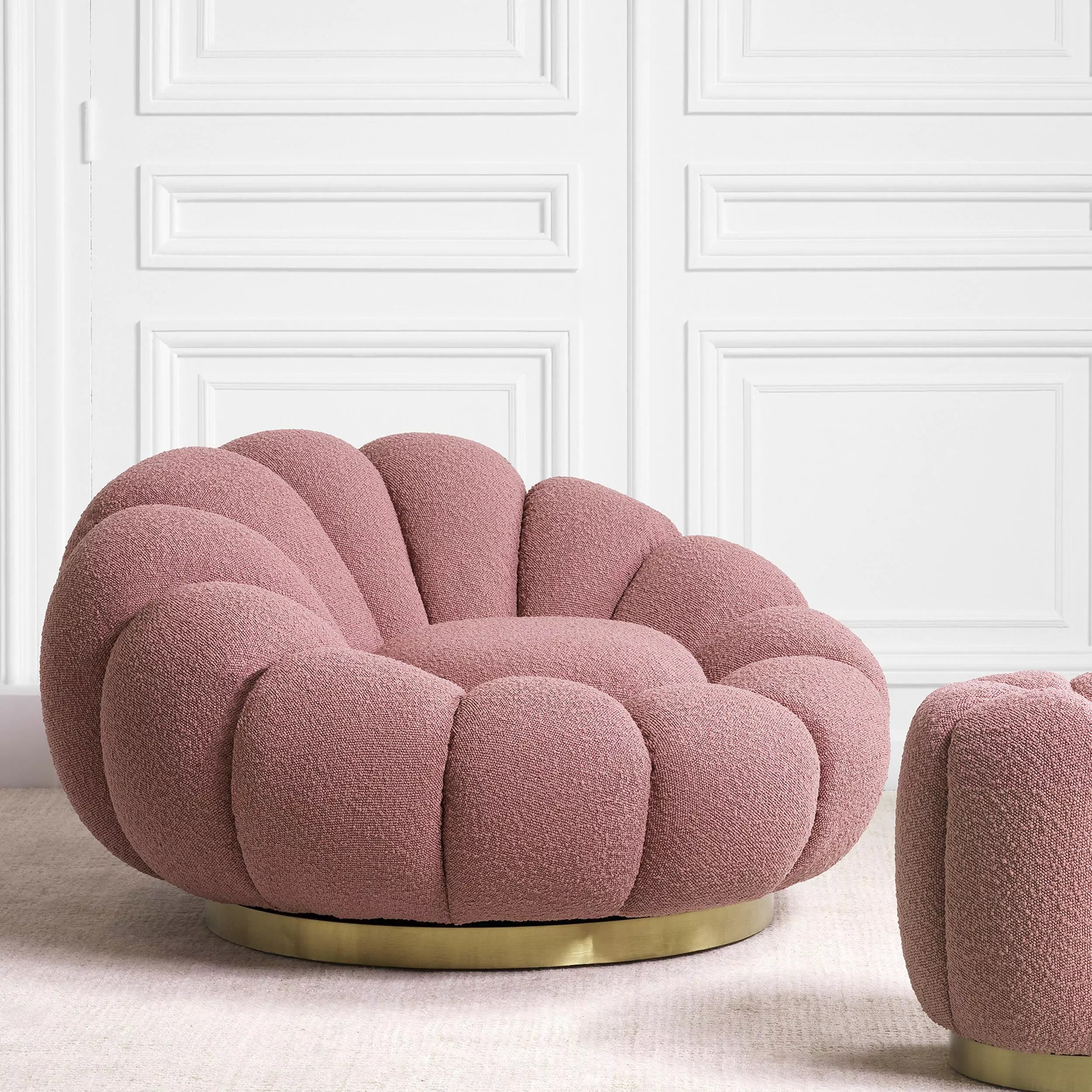 Περιστρεφόμενη πολυθρόνα Mello Boucle Rose σε ύφασμα 115x118x67cm - Eichholtz - Image 3