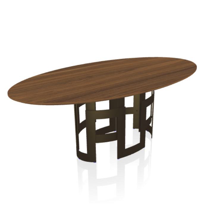 Τραπέζι Imperial οβάλ 200x106x75 καπλαμάς καρυδιά με βάση μέταλλο μπρονζέ Casa Vogue