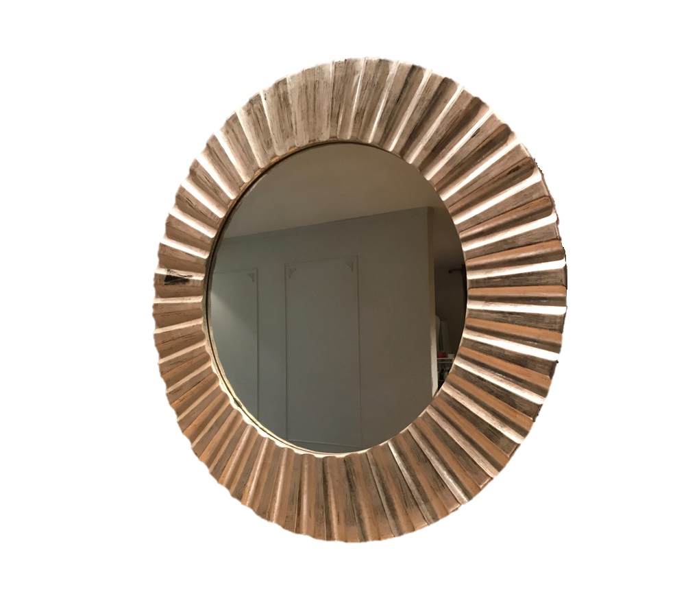 Καθρέφτης στρόγγυλος από ξύλο σε ασημί πατίνα Ø100cm KFR32 Casa Vogue