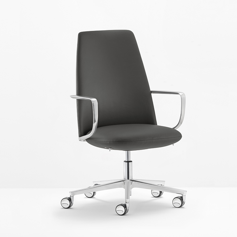 Καρέκλα γραφείου Elinor 3755 σε μαύρο δέρμα-βάση μεταλλική 81x81x91/108cm - Casa Vogue