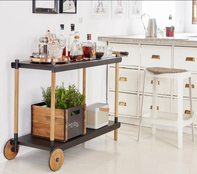 Τρολευ-Μπαράκι Frame σε γκρι αλουμίνιο και ξύλο teak σε διάσταση 115x48x82cm - Casa Vogue - Image 2