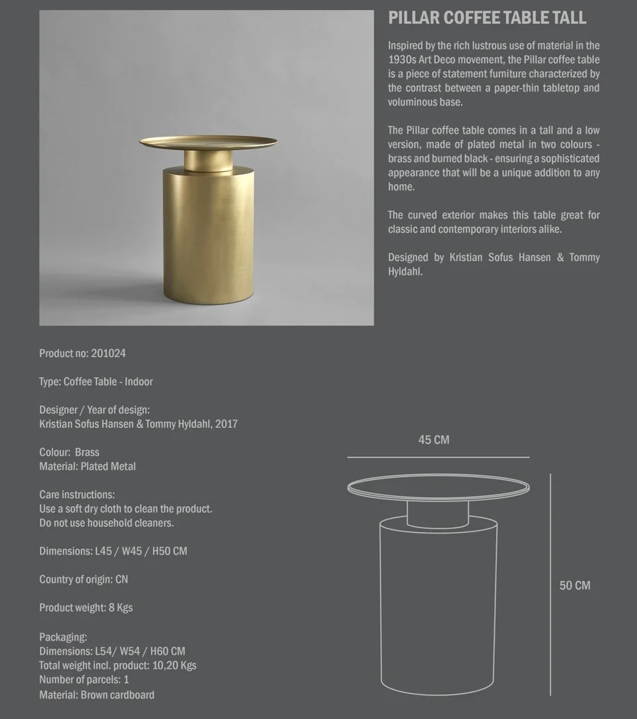 Pillar Table, Tall - Brass - 101 Copenhagen - Image 5
